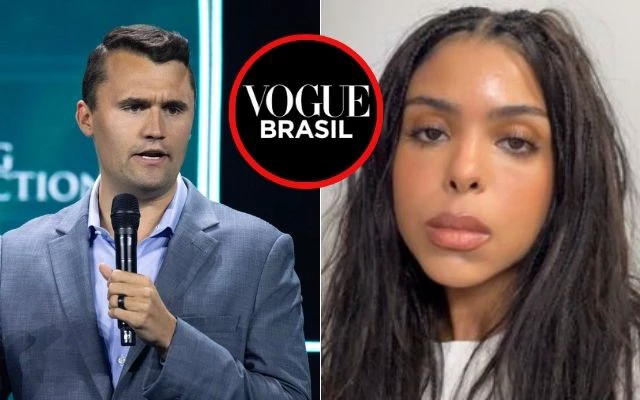 Charlie Kirk e Zazá Pecego, stylist da Vogue Brasil Fotos: EFE/EPA/CRISTOBAL HERRERA-ULASHKEVICH /ARCHIVO | Pinterest | Logo Vogue Brasil