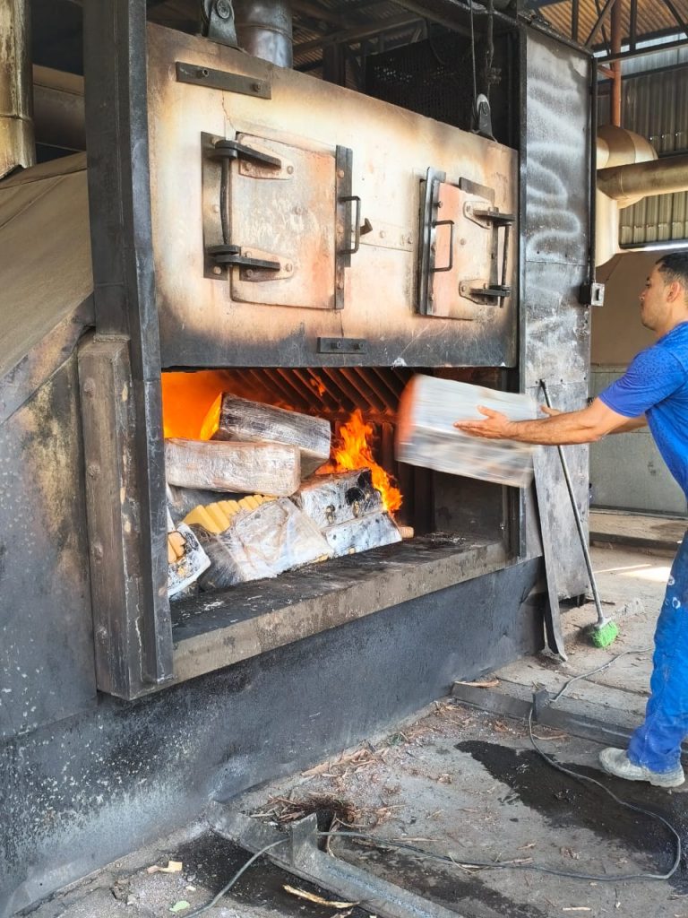 Forças de segurança acompanham a incineração de mais de 7 toneladas de drogas durante a Operação CODESUL II.